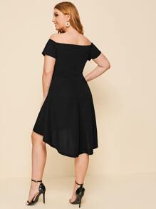 SHEIN Belle Plus Off Shoulder Dip Hem Dress - Black - View 2