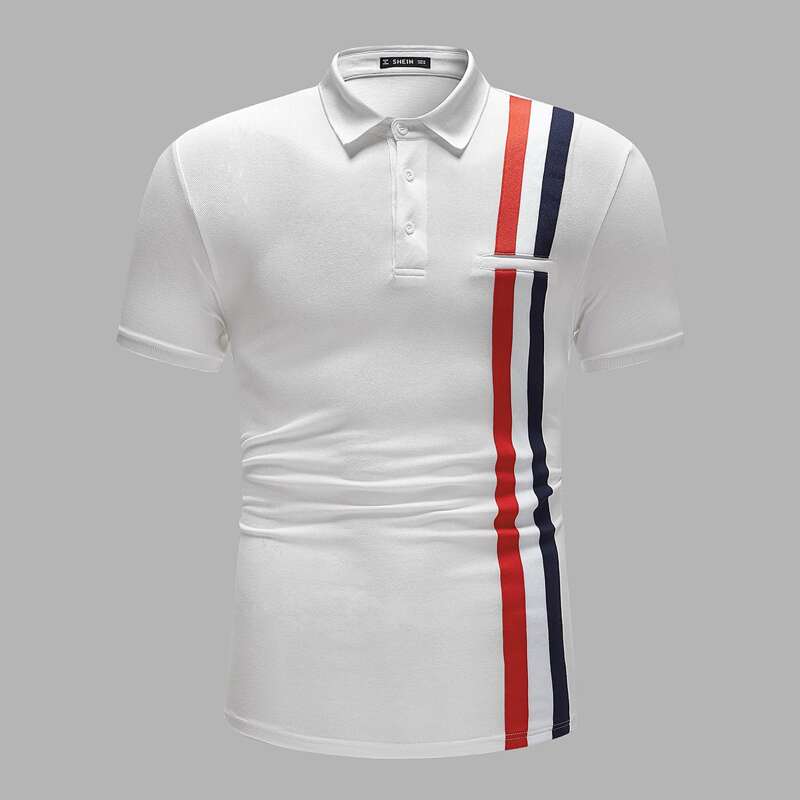 

Guys Contrast Striped Tape Polo Shirt, White
