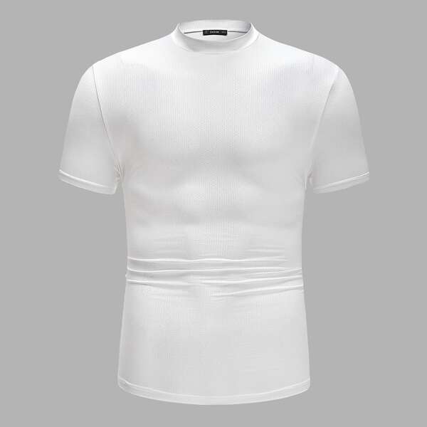 

Men Mock-Neck Textured Knit Top, White