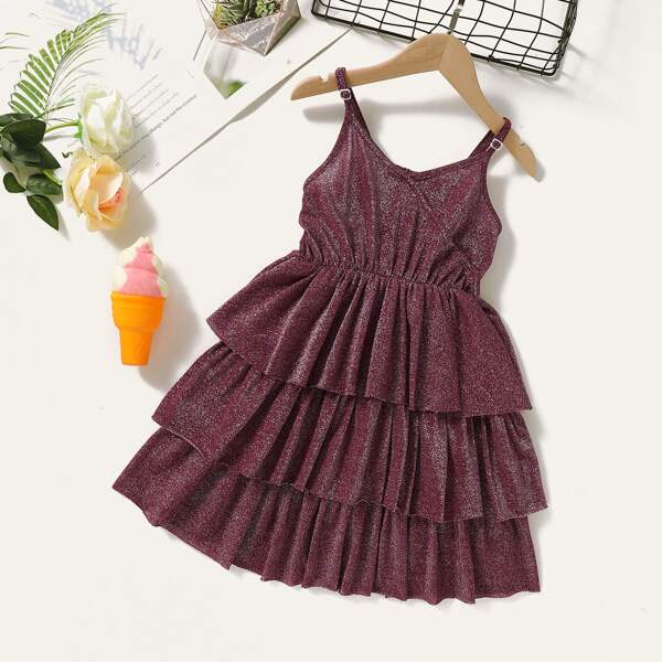 

Блестящее платье на бретелях для девочек, Бургундия