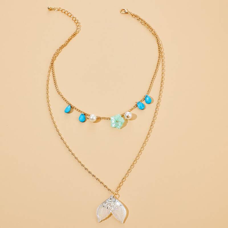 

Fishtail Charm Layered Necklace, Multicolor