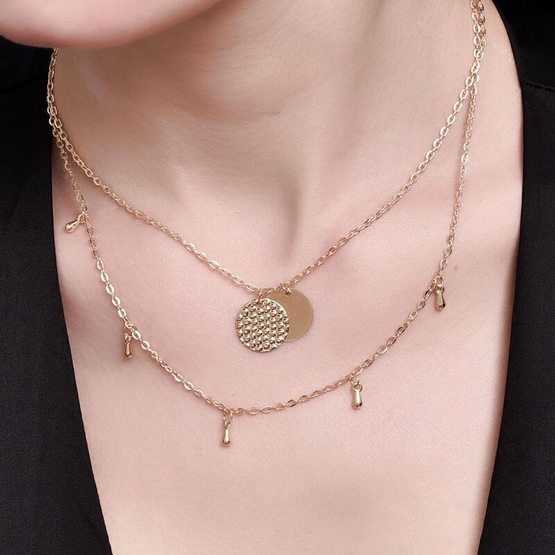 

Round Charm Layered Necklace, Gold