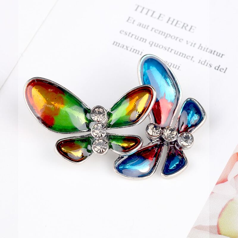 

2pcs Rhinestone Butterfly Brooch, Multicolor