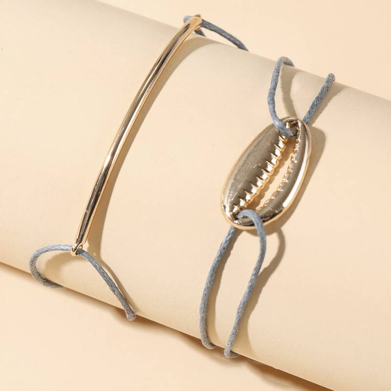 

2pcs Shell String Bracelet, Blue