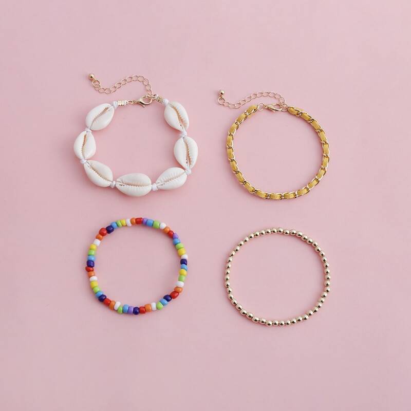 

4pcs Shell Beaded Bracelet, Multicolor