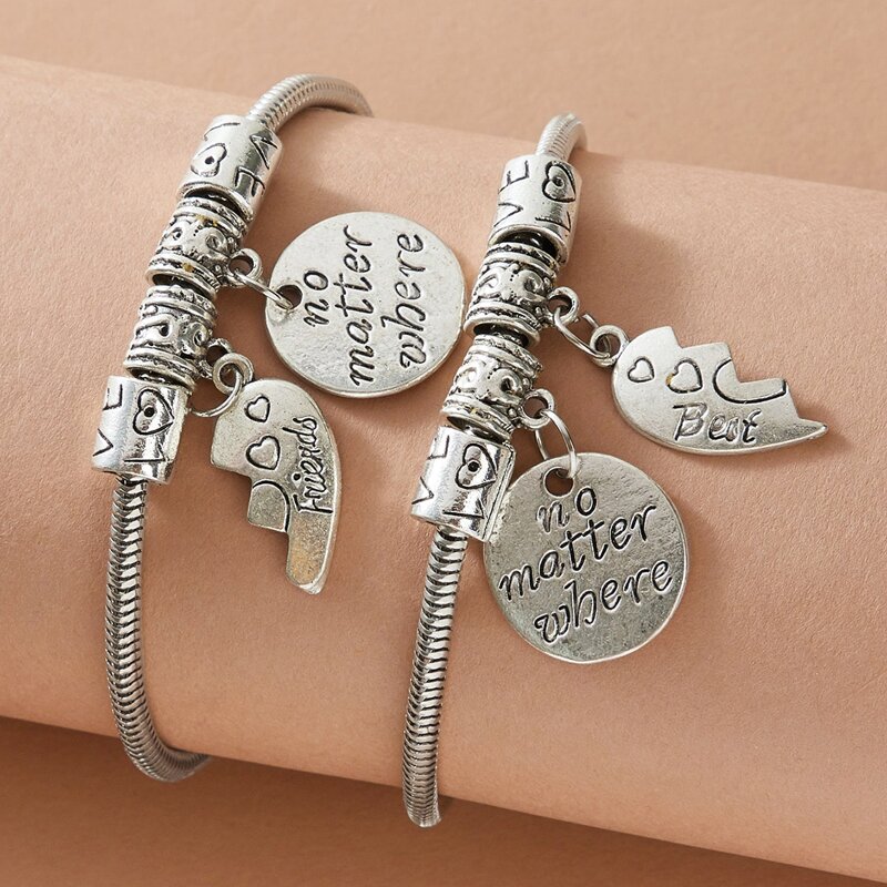 

2pcs Heart Charm Bracelet, Silver