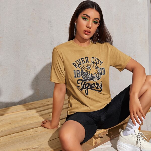 

Tiger & Letter Graphic Tee, Camel