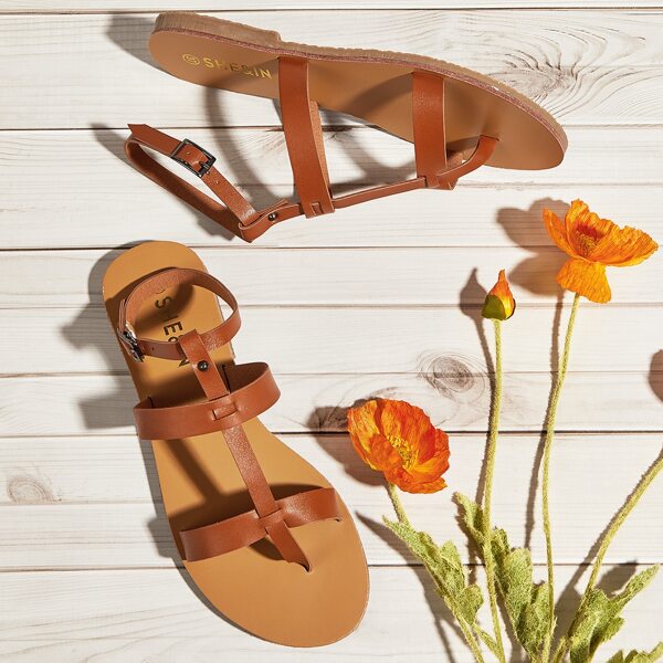 

Toe Post Ankle Strap Sandals, Brown
