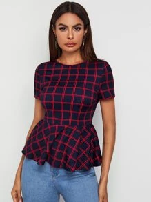 SHEIN Clasi Plaid Peplum Top - Multicolor - View 1