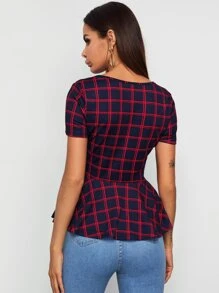 SHEIN Clasi Plaid Peplum Top - Multicolor - View 2