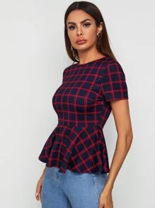 SHEIN Clasi Plaid Peplum Top - Multicolor - View 5