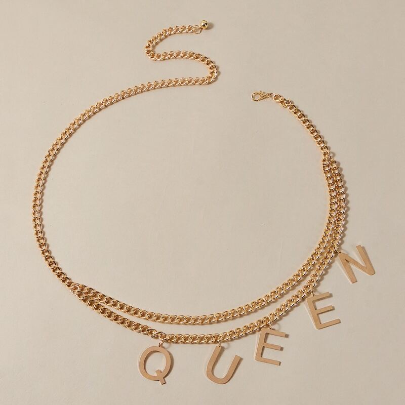 

Letter Charm Layered Chain Belt, Gold