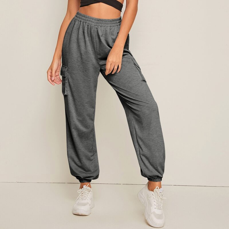 

Flap Pocket Elastic Waist Sweatpants, Grey
