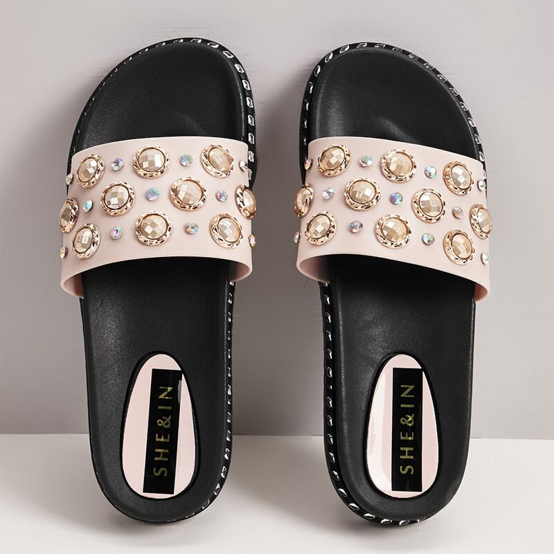 

Open Toe Studded Decor Sliders, Pink