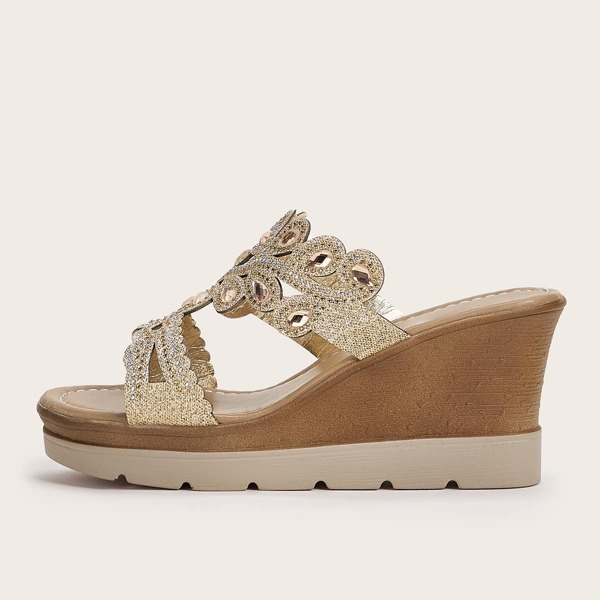

Gemstone Decor Wedge Mules, Gold