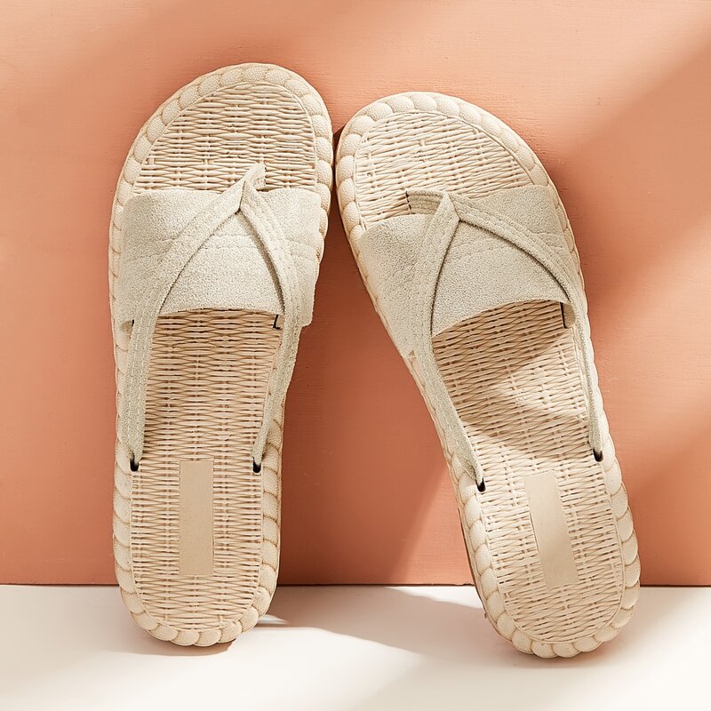 Toe Post Suede Sliders, Beige