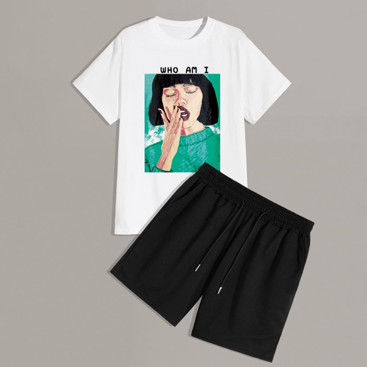 

Guys Figure And Slogan Graphic Tee & Drawstring Shorts, White
