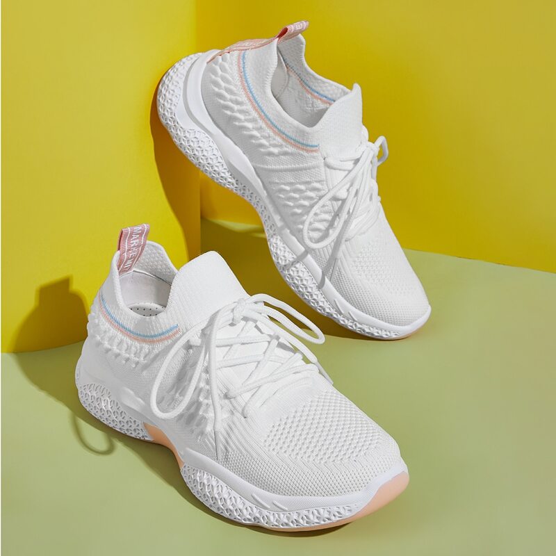 

Lace-up Front Knit Sneakers, White