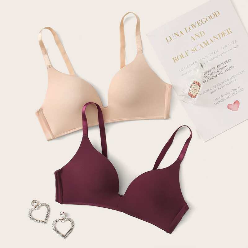 

2pack Plain Bra Set, Multicolor