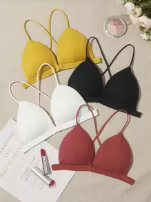 4pack Rib Crisscross Triangle Bra Set Backless Bra - Multicolor - View 1