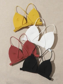 4pack Rib Crisscross Triangle Bra Set Backless Bra - Multicolor - View 2