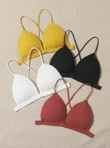 4pack Rib Crisscross Triangle Bra Set Backless Bra - Multicolor - View 3