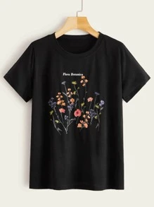 Plus Plant & Letter Graphic T-shirt - Black - View 1
