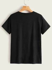 Plus Plant & Letter Graphic T-shirt - Black - View 2