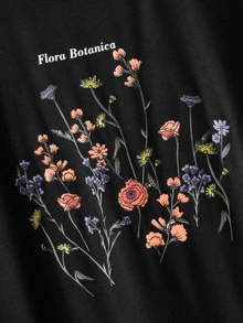 Plus Plant & Letter Graphic T-shirt - Black - View 4