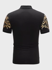 Manfinity VCAY Hombres Camisa polo algodón con estampado barroco - Negro - Ver 2