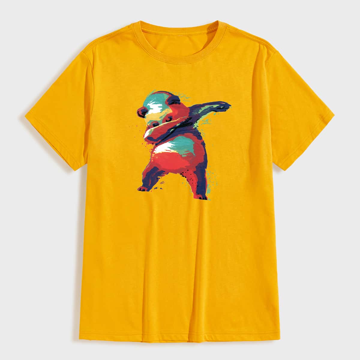 

Guys Cartoon Panda Print Crew Neck Tee, Yellow