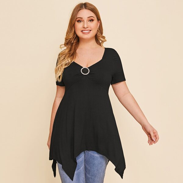 

Plus Hanky Hem O-ring Ruched Tee, Black