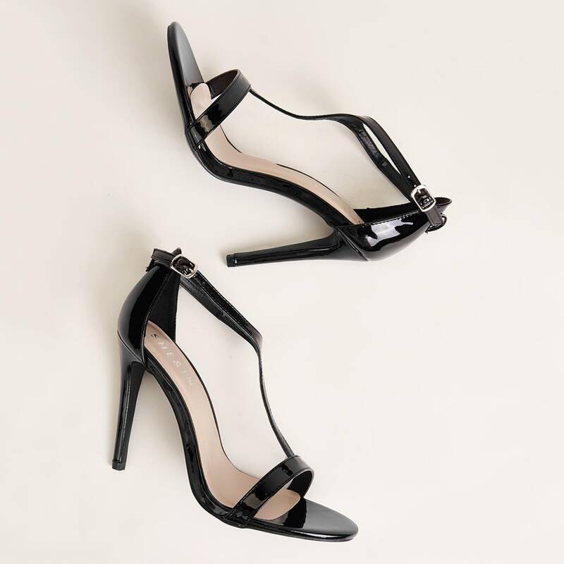 

Open Toe Ankle Strap Stiletto Heels, Black