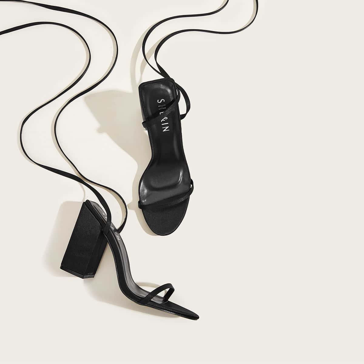 

Tie Leg Chunky Heels, Black