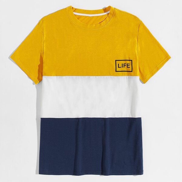 

Men Letter Graphic Cut And Sew Tee, Multicolor