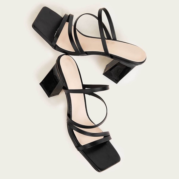 

Open Toe Chunky Heeled Mules, Black