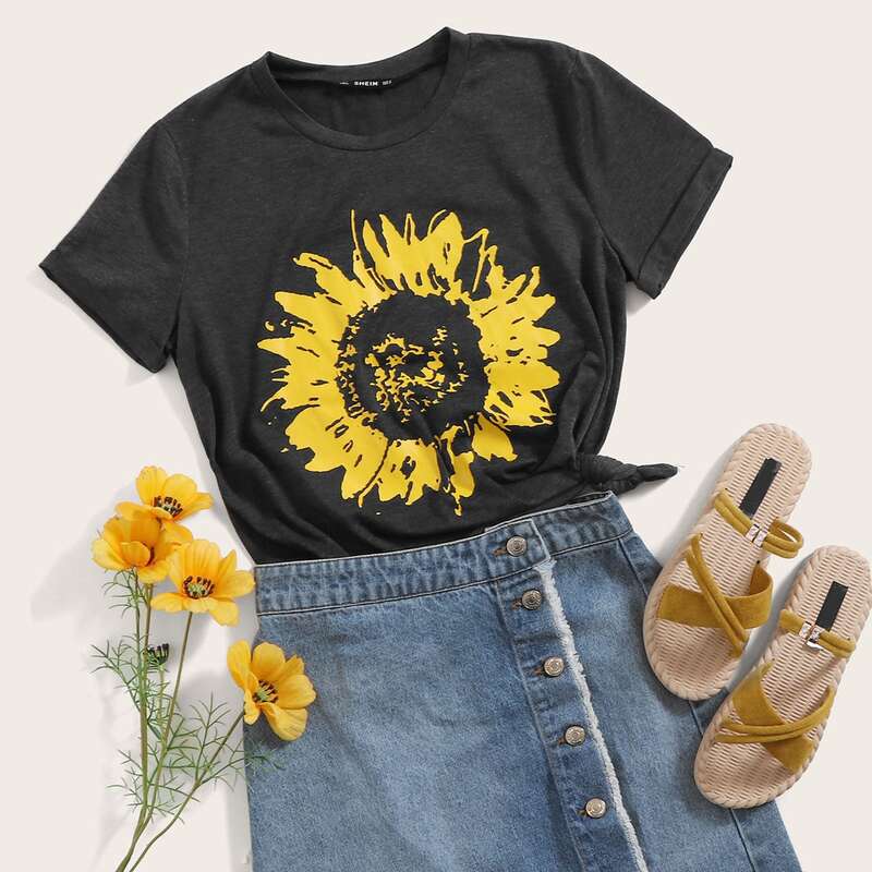 

Sunflower Print Tee, Grey