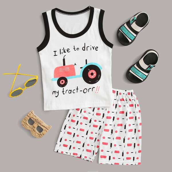 

Toddler Boys Slogan & Cartoon Graphic PJ Set, Multicolor