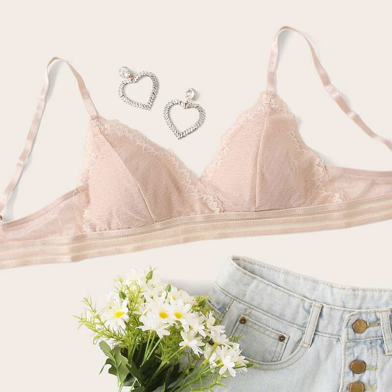 

Lace Triangle Bralette, Pink pastel