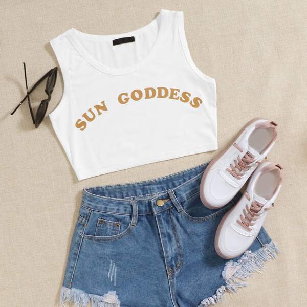 

Slogan Graphic Crop Tank Top, White