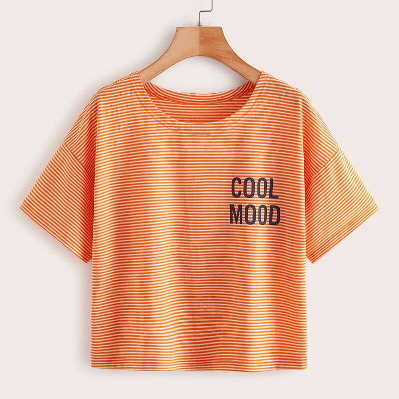 

Letter Graphic Striped Tee, Orange