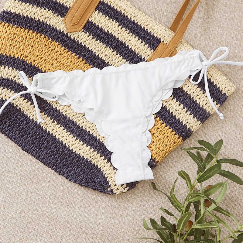 

Scallop Trim Tie Side Bikini Panty, White