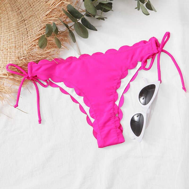 

Scallop Trim Tie Side Bikini Panty, Pink bright