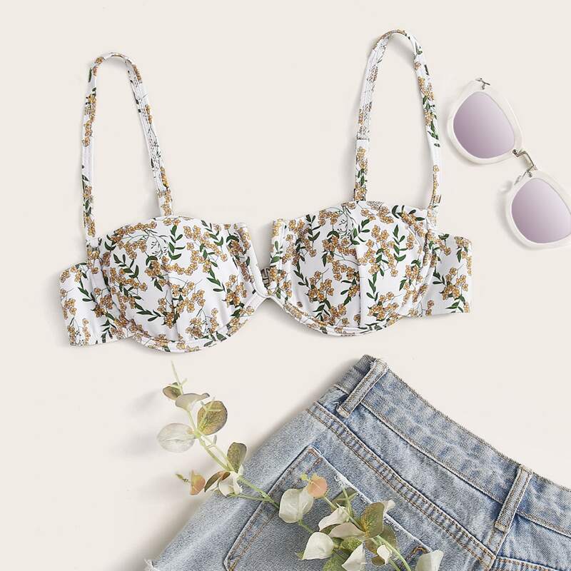 

Floral V Wired Underwire Bikini Top, Multicolor