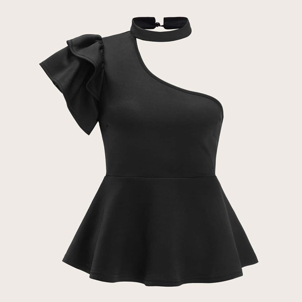 

Choker One Shoulder Peplum Top, Black