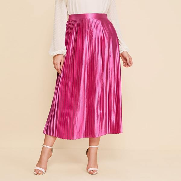 

Plus Pleated Satin Skirt, Bright pink