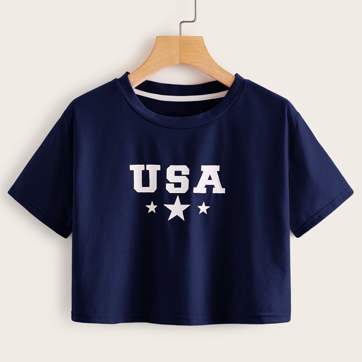 

Letter Graphic Crop Tee, Blue