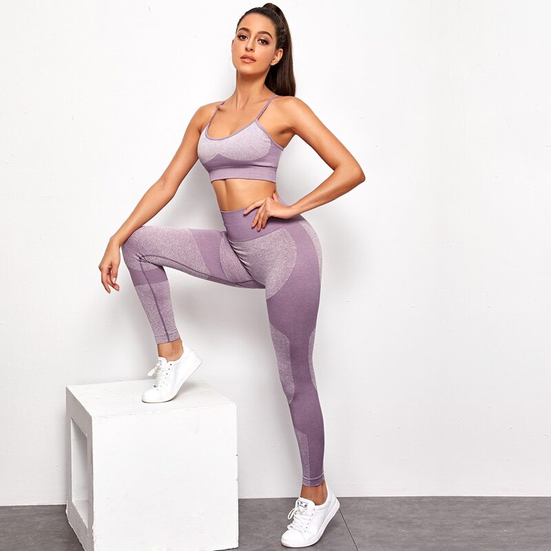 

Criss Cross Cut-out Back Cami Top With Leggings, Purple