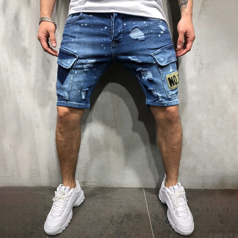 

Guys Pocket Ripped Denim Shorts, Blue