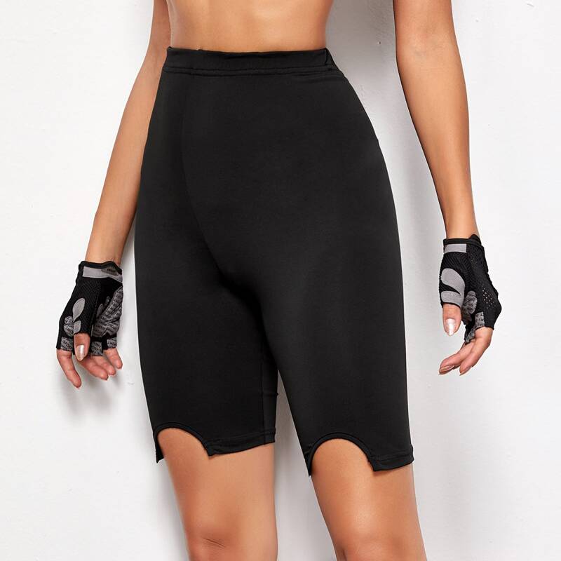 

Cut Out Cuff High Waist Biker Shorts, Black